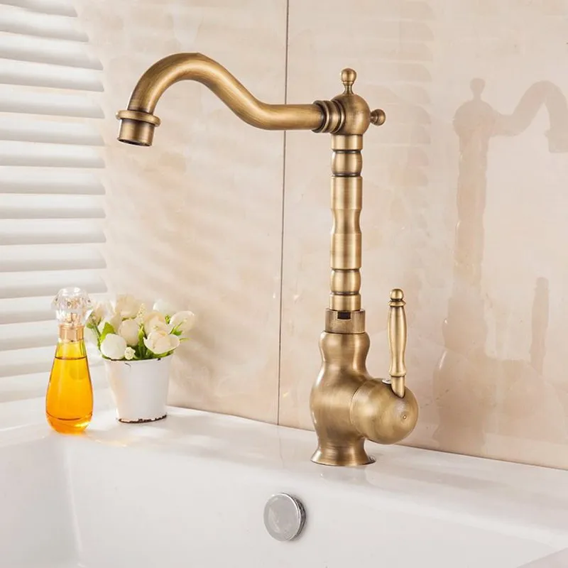 Antique Brass Basin Faucet Deck Mounted Bathroom Vanity Sink Faucet 360 Rotation Hot and Cold Water Mixer Tap KD1170 Antique Brass Basin Faucet Deck Mounted Bathroom Vanity Sink Faucet 360 Rotation Hot and Cold Water Mixer Tap KD1170