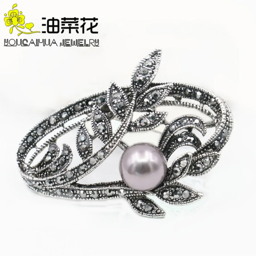 

Black Rhinestone Brooch Pearl Flower Rose Leaf Moon Brooches Elegant Alloy Breastpin Wedding Glass Beads Crystal For Women Girls