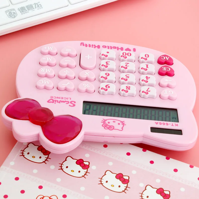 12 цифр дисплей розовый милый роскошный hello kitty калькулятор двойной мощность Calculadora мультфильм Hesap Makinesi бантом калкулятор