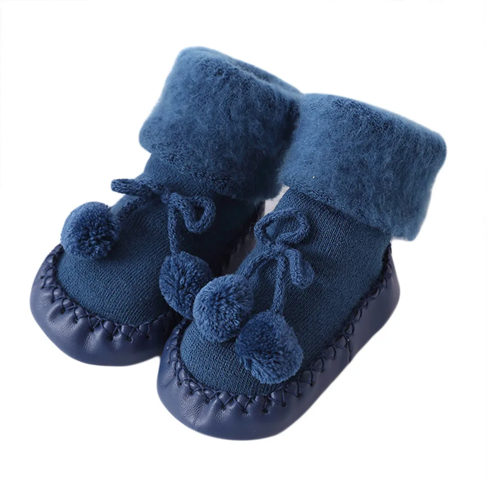 Infant Baby Boys Girls Solid Knit Floor Socks Toddler Kids Winter Warm Cotton Floor Socks Children Anti-Slip Fashion Step Socks