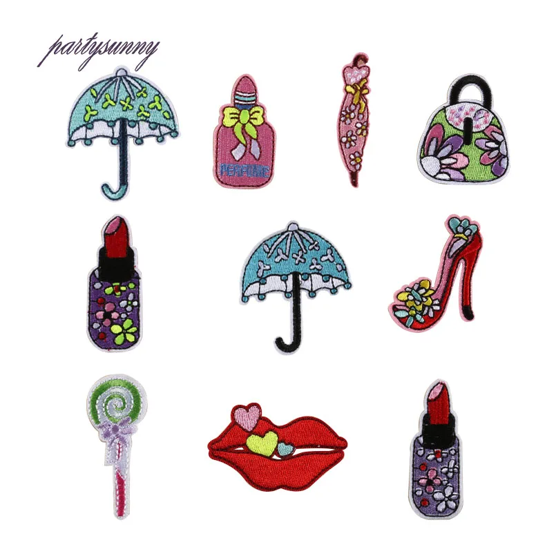 PF Embroidered Patches Women's Sewing Patch Lips Flower High Heel