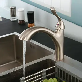 

Free shipping stainless nickel finish single hole Brushed Nickel Pull Out Sprayer Spout Kitchen Bar Sink Faucet mixer tap