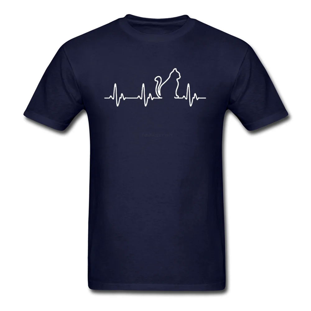 Cat-Heartbeat-0619 Cotton Fabric Tops Tees for Men Classic Top T-shirts Printed On Discount Round Collar Tops Shirt Short Sleeve Cat-Heartbeat-0619 navy
