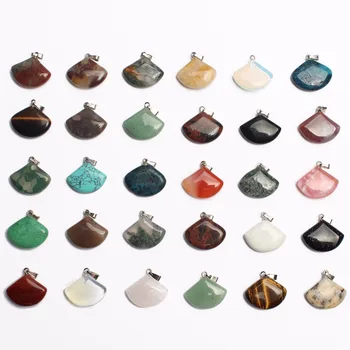

Mixed Natural Stone Fans Shape Sector Pendant Aventurine Amethyst Jasper Quartz Beads for Jewelry Making DIY Bracelet Necklace