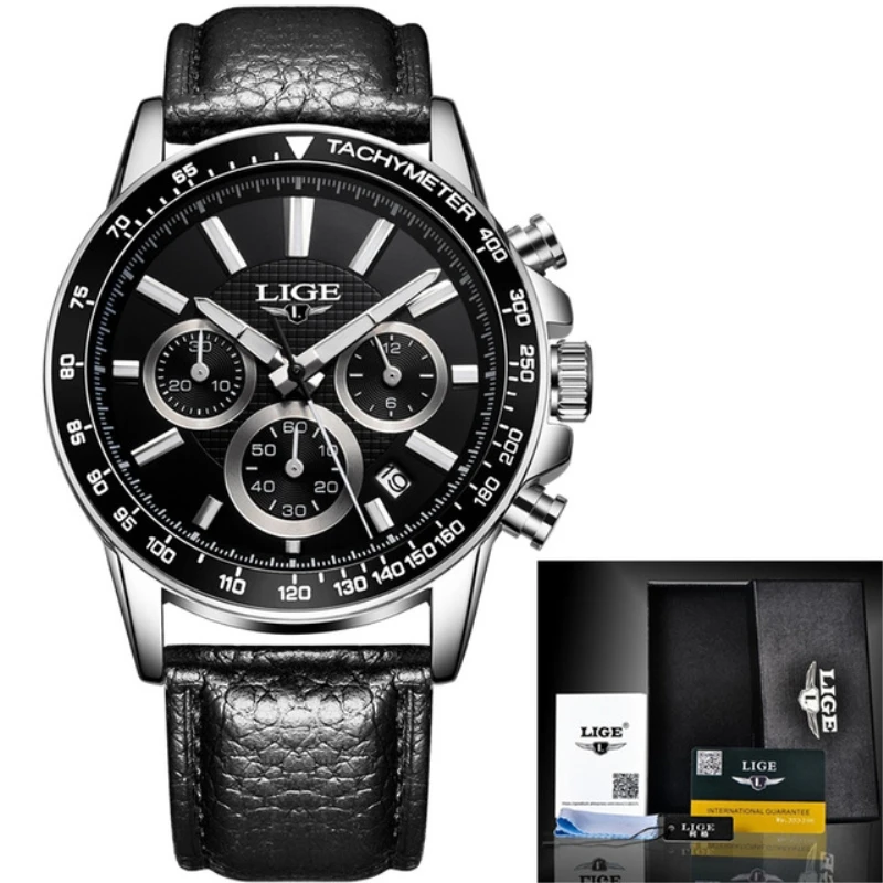 

LIGE Top Brand Luxury Waterproof Sport Clock Mens Watches Casual Quartz Watch Men Chronograph Leather Watches Relogio Masculino