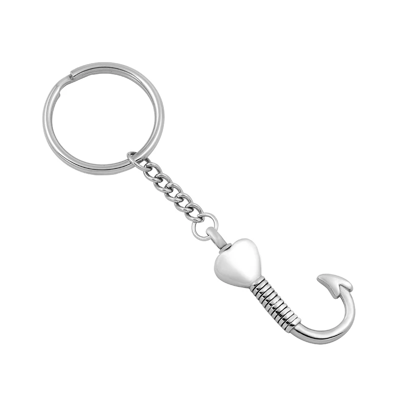 

IJK2025 Silver/Gold/Rose Gold/Black 316L Stainless Steel Fishing Hook Keyring Ashes Keepsake Cremation Keychain for Men