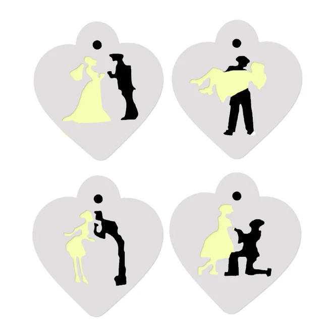 4pcs wedding marriage couple decoration fondant cake stencil coffee template molds stencils