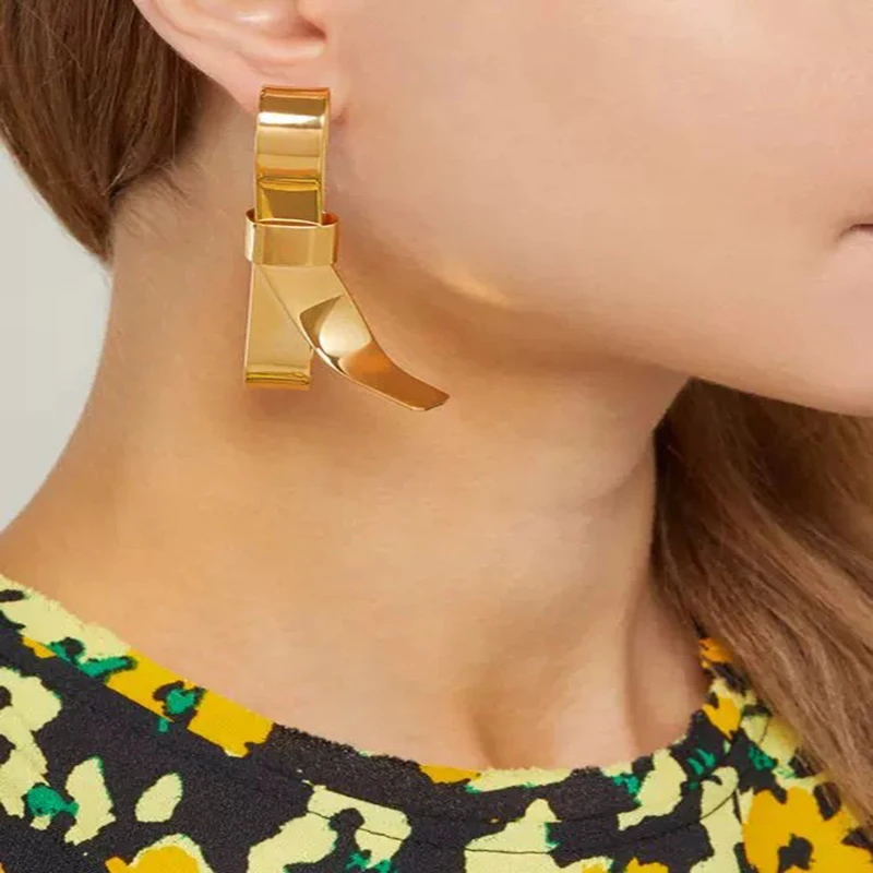 

Rongho Summer Punk Bowknot Earrings for Women Vintage Metal Geometric Earring Female Brincos Gold earring Gothic Jewelry 2019