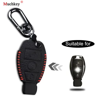 

Leather Remote Case Car Key Bag Cover for BENZ 2 Buttons Smart Key Luxury Genuine Hand Sew Red Line 1PC Type A