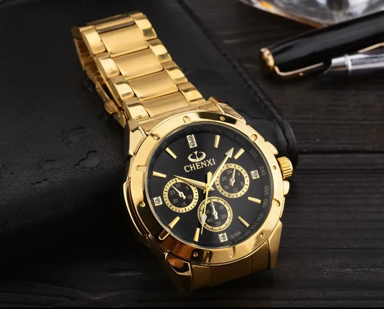 Лидирующий бренд часы CHENXI мужские и женские роскошные золотые кварцевые наручные часы для пары водонепроницаемые часы из нержавеющей