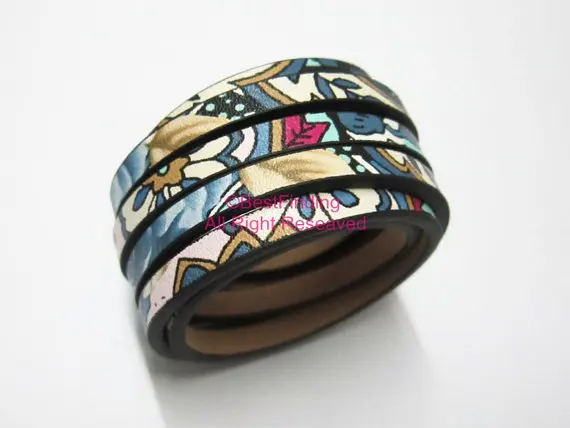 

5x2mm Ethnic leather cord Blue mixed ethnic Flat leather cord