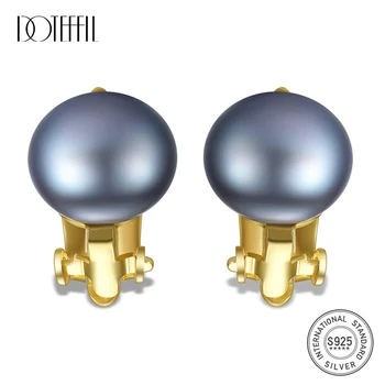 

DOTEFFIL 10mm White/Gray Natural Pearl 925 Sterling Silver 18K Gold Earrings For Women Wedding Engagement Jewelry