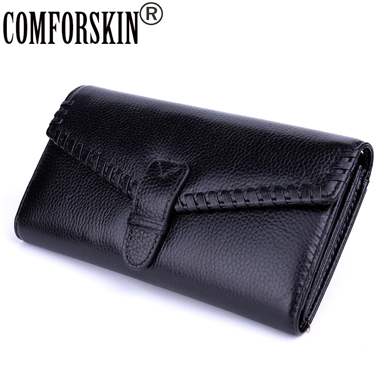 

COMFORSKIN Brand Long Retro Luxurious Genuine Leather Women Wallets High-end Market Large Capacity Practical Card Wallets 2018