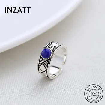 

INZATT Real 925 Sterling Silver Vintage Thai Silver Geometric Line Turquoise Openwork Ring For Fashion Women Fine Jewelry Gift