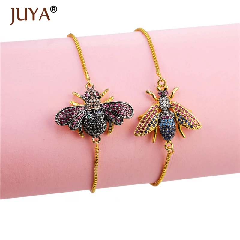 Juya новые милые кубические циркониевые пчелиные очаровательные браслеты для Женская Золотая цепочка браслет с насекомыми регулируемые женские ювелирные изделия Pulseras