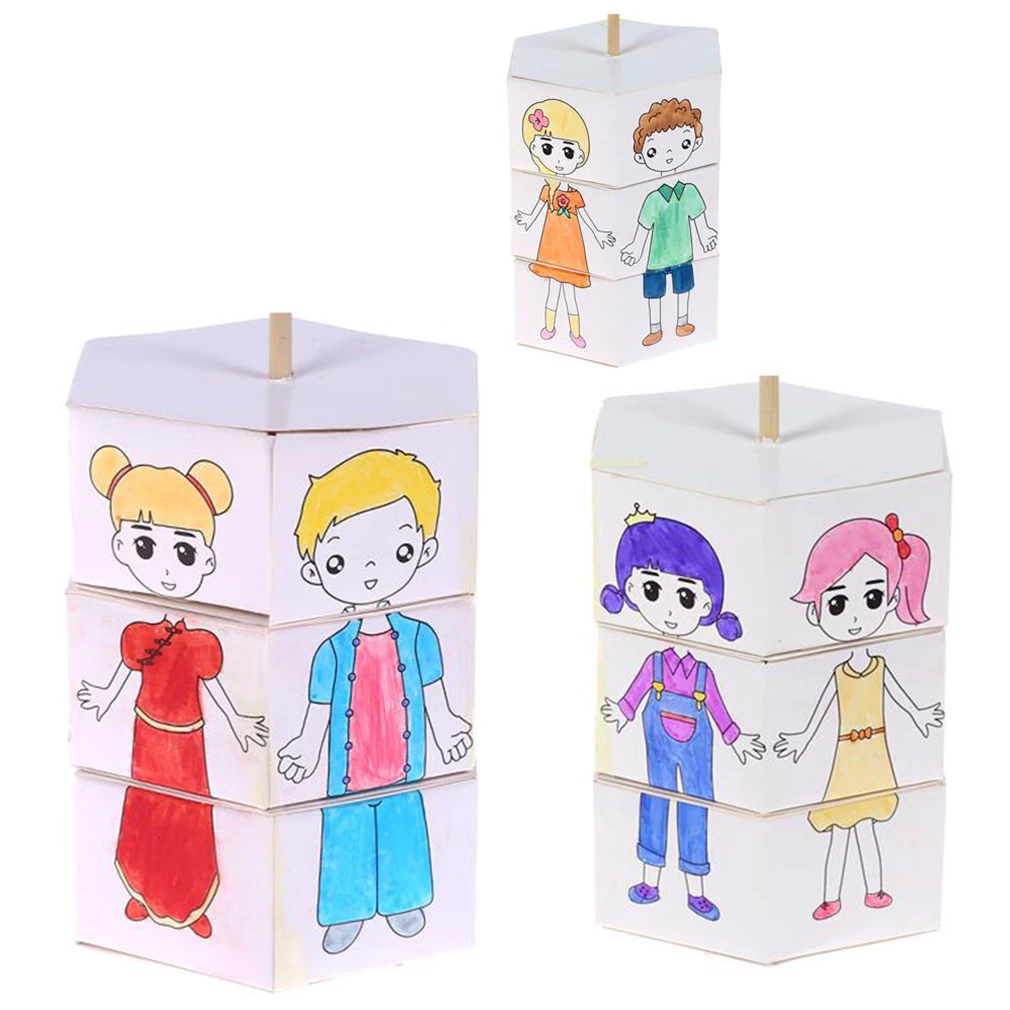 Дети поворотный DIY Бумага цвет соответствия вращения изменить одежда кукла творческий ручной головоломки игрушки для детского сада для