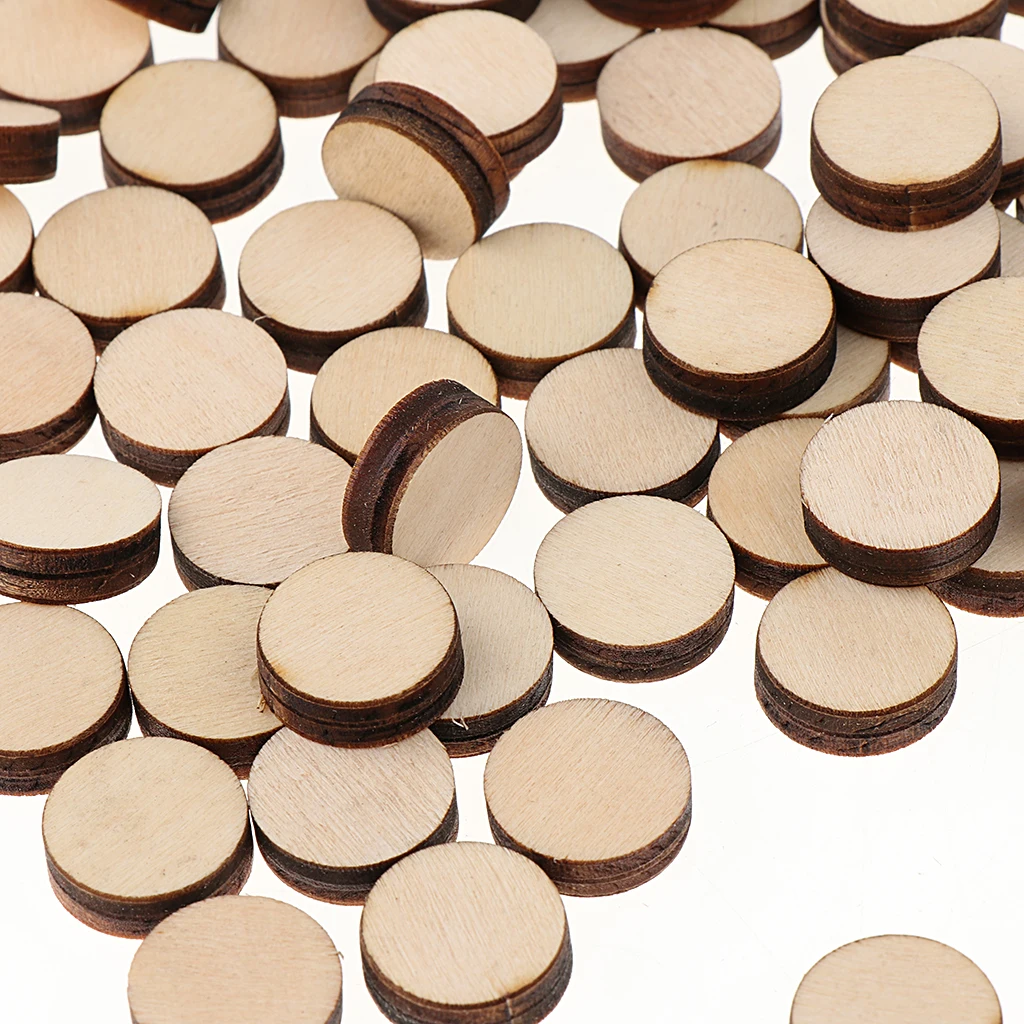 100 Pieces Natural Round Unfinished Wood Embellishments for DIY Art Crafts Painting Drawing Engraving 16mm