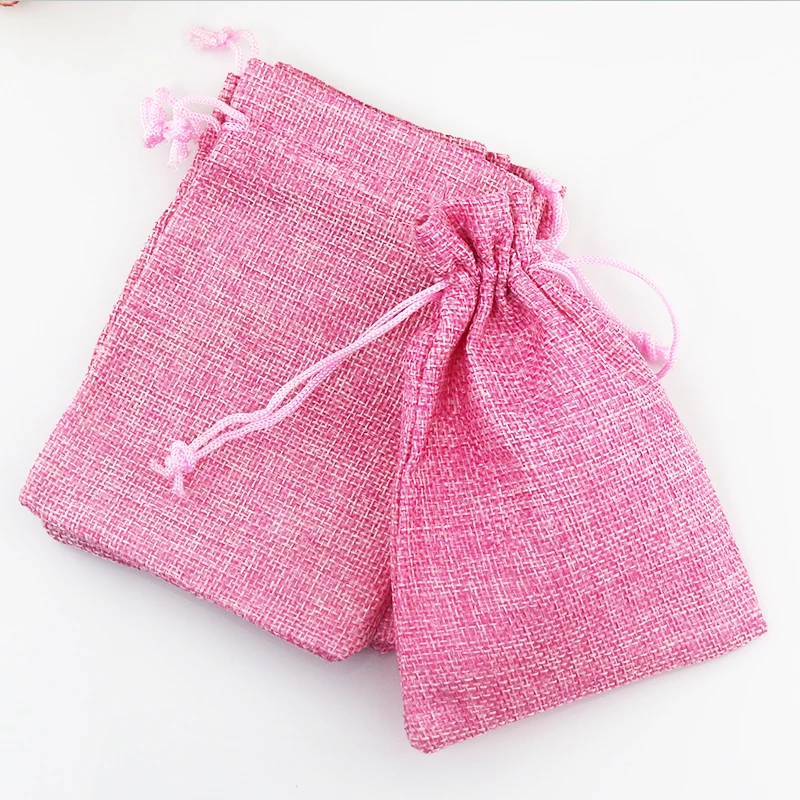 10pcs 15x20cm Pink Cute Jute Bag Drawstring Burlap Bags Gift Candy