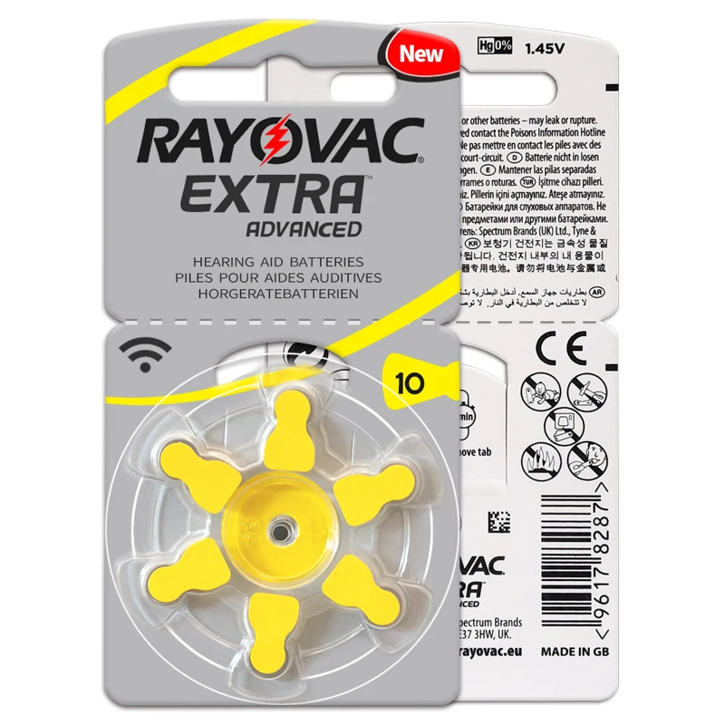 6 вещей/1 комплект, карты RAYOVAC EXTRA цинковоздушная 1,45 V Производительность батареи слухового аппарата A10 10A 10 PR70 слуховые аппараты Батарея