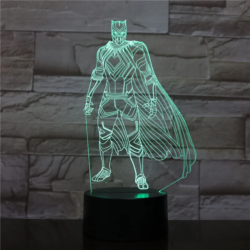Мультяшная популярная фигурка супергероя Черная пантера 3D лампа детский ночник светодиодный светильник многоцветный для детской комнаты с батарейками