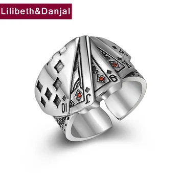 

Poker Ring 100% 925 Real Sterling Silver Jewelry Men Women Creative Playing card Ring Christmas gift Jewelry R4