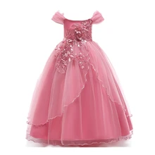 От 4 до 14 лет, кружевное длинное свадебное платье для девочек-подростков Элегантное нарядное рождественское торжественное платье принцессы без рукавов, одежда