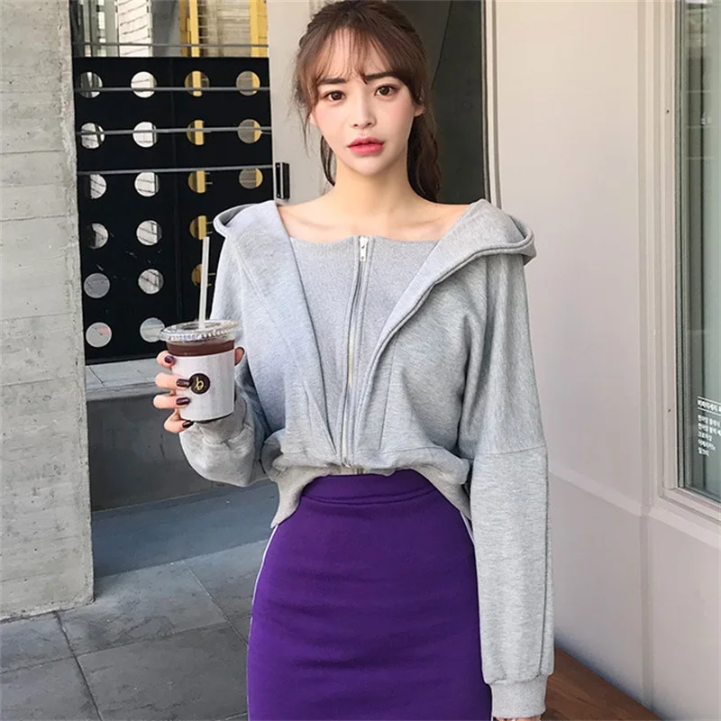 

2019 Spring and Autumn New Korean Version of Loose Bat Sleeve Hooded Women's Tops Warm Female Casual Jacket