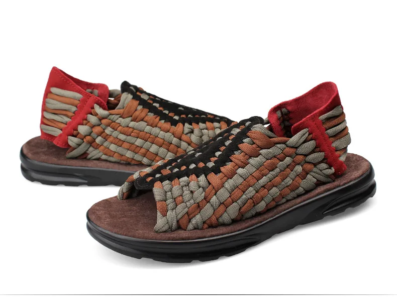 Летний стиль Для Мужчин's сандалии модная обувь ручной работы плетеный Для Мужчин's Повседневное плоский сандалии пляж обувь Мужские тапочки Брендовая Мужская обувь 2A