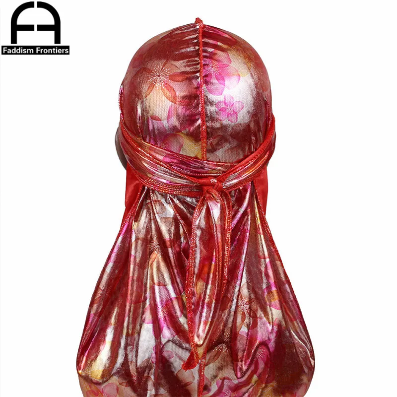 

Unisex Shiny Floral Silky Durag Waves Cap Bandanas Headwear Turban Hat Silk Durag Hair Accessories Long Tie Headband Do Du Rag