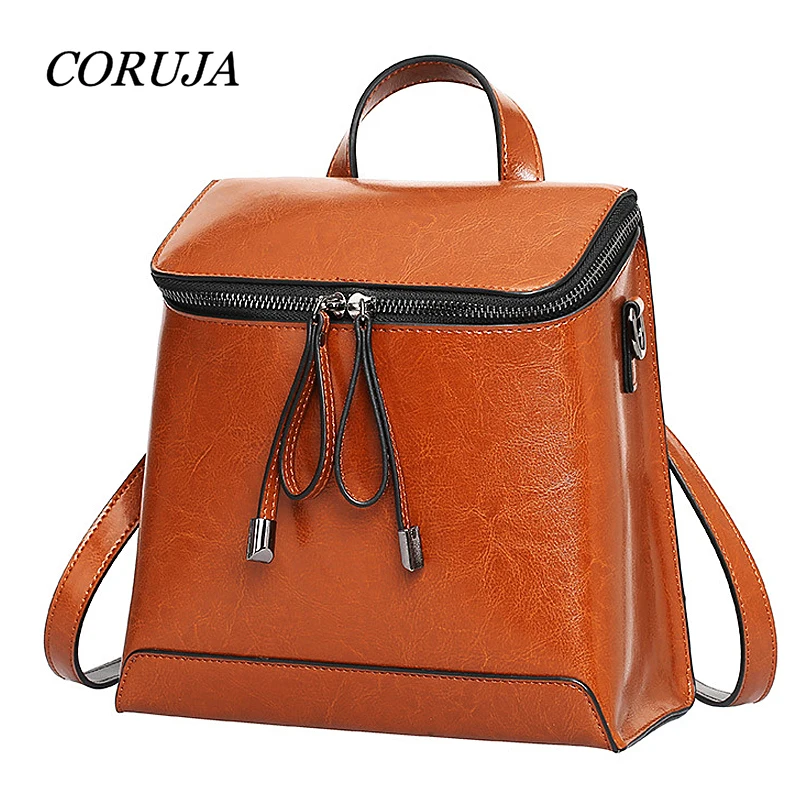 

Genuine Leather Backpack 2019 New Design High Quality Oil Wax Cowhide Casual Simple Solid Korean Style Lady Daily Backpacks