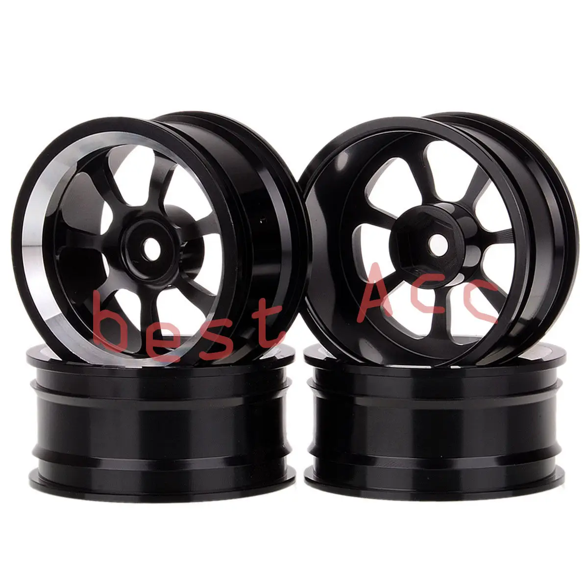

4xWheel Rims 107 BLACK 1/10 RC model On-Road car Aluminum 7-spoke Metal Rim HSP