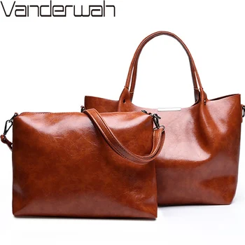 

2 Sets Vintage Oil Wax PU Leather Crossbody Bags For Women 2018 Luxury Handbags Women Bags Designer Ladies Hand Bags Sac A Main