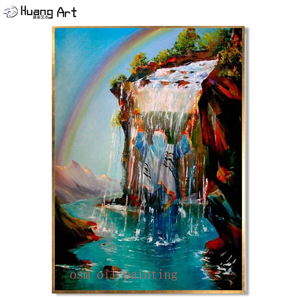 Современная красивая еврей под водопадом Акриловая картина ручной работы Радуга горный пейзаж картина маслом Иисуса портреты