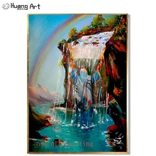 Modern Beautiful Jewish Under the Waterfall Acrylic Picture Hand Painted Rainbow Mountain Landscape Oil Painting Jesus