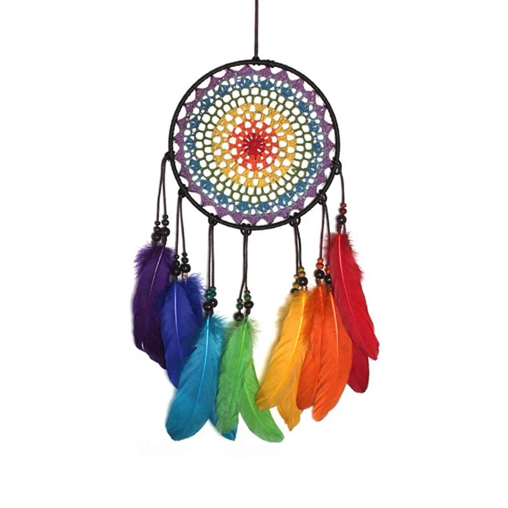 

Handmade 7 Rainbow Color Feather Dreamcatcher Wind Chimes Owl Dream Catchers For Gifts DIY Wedding Home Decor Ornaments