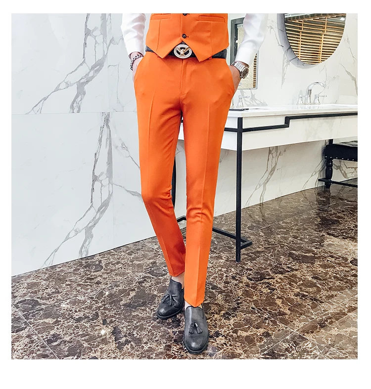 Чистого цвета мужские костюм жилет с Костюмные брюки Бизнес Повседневное жилет с брюки 5 цветов на выбор