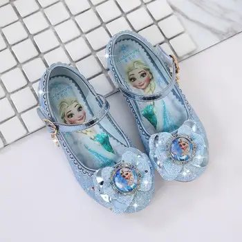 

New Spring Autumn Kids Leather Flat Sandal For Girls Princess Elsa Dance Party School Children Shoes Butterfly Knot infant
