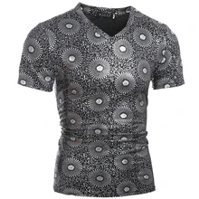 3D Print Gold foil Sexy Men V neck Bodybuilding Slim Fit short sleeve t shirts Punk&Vintage Style mens Casual t-shirt MQ274