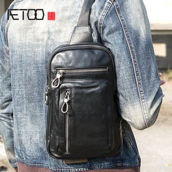 

AETOO Men's handmade leather bag men's Messenger bag shoulder retro chest bag men's soft leather suede