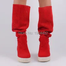 Г. Весенне-осенние женские ботинки на танкетке, увеличивающие рост Замшевые женские сапоги до колена женская обувь sapatos femininos