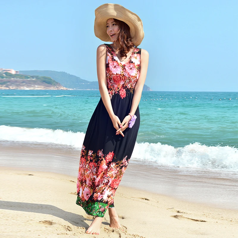 Robe femme ete Vrouwen Zomer Strand Jurk Diepe V-hals Mouwloze Sexy Open Back Plus Size 3XL Lange Maxi Bloemen chiffon Jurk Robe femme ete Vrouwen Zomer Strand Jurk Diepe V-hals Mouwloze Sexy Open Back Plus Size 3XL Lange Maxi Bloemen chiffon Jurk
