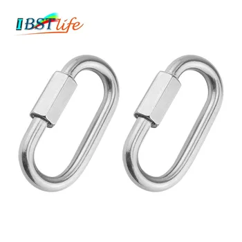 

2PCS 6mm 304 Stainless Steel Carabiner Oval Screwlock Quick Link Lock Ring Hook Chain Rope Connector Buckle Locked Hook