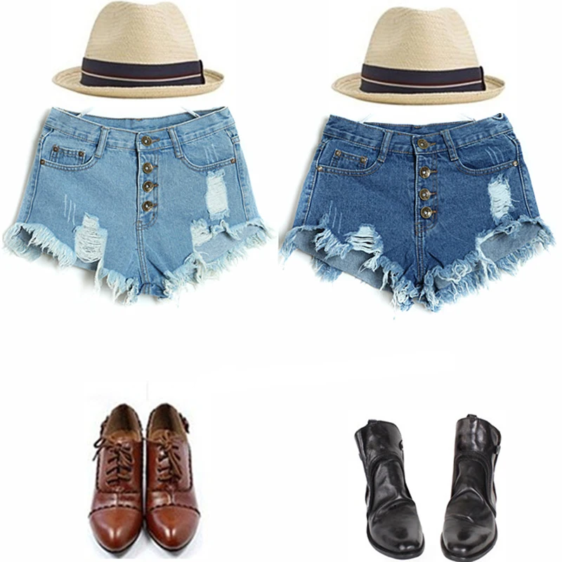 Denim Shorts Solid High Waist Women Short Pants Summer Fashion Hole Female Shorts Women Jeans With Button Women Clothing S-XL (7)