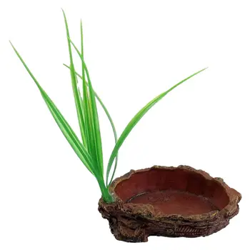 

NOCM-Brick Red Oval Shaped Resin Tank Reptiles Dish Bowl with Grass