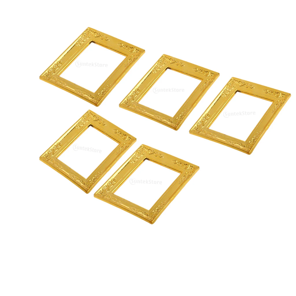 5pcs Vintage Mini Metal Dollhouse Decor Furniture Kit Picture Photo Frames for 1:12 Dolls House Miniature Accessory