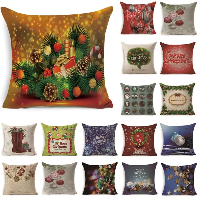 

1Pcs 43*43cm Christmas Gifts Flower Pattern Cotton Linen Throw Pillow Cushion Cover Car Home Sofa Decorative Pillowcase 40489