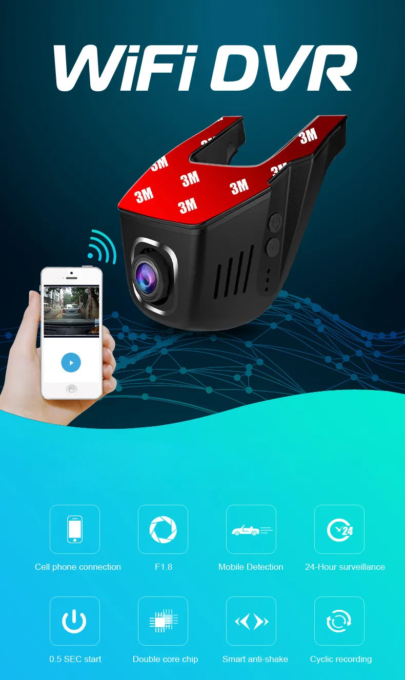 Новинка HD 1080P Автомобильный Wifi DVR рекордер Универсальная автомобильная камера 170 градусов Поддержка приложения управление автомобилем gps камера Ночной версии