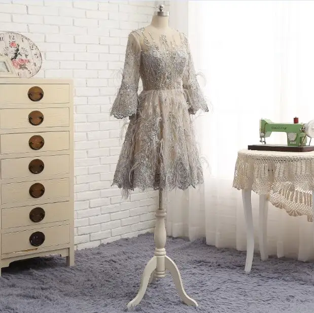 Женское Короткое Платье До Колена с перьями|cocktail dress with feathers|lace cocktail dresscocktail dresses |