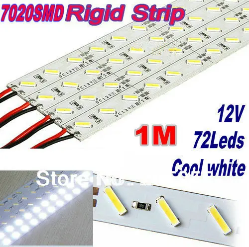 50 шт. 1 м супер яркий 100 см 7020smd 72LED жесткой Алюминий Бар светодиодные полосы 12 В-Водонепроницаемый для кабинета/счетчик/Витрина-белый