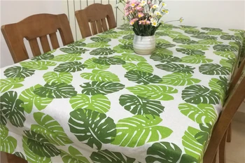 

Green Leaves Plants Monstera Ceriman Table Cloth Cover Linen Cotton Table Cloth Dining Room Party Home Decoration, free shipping